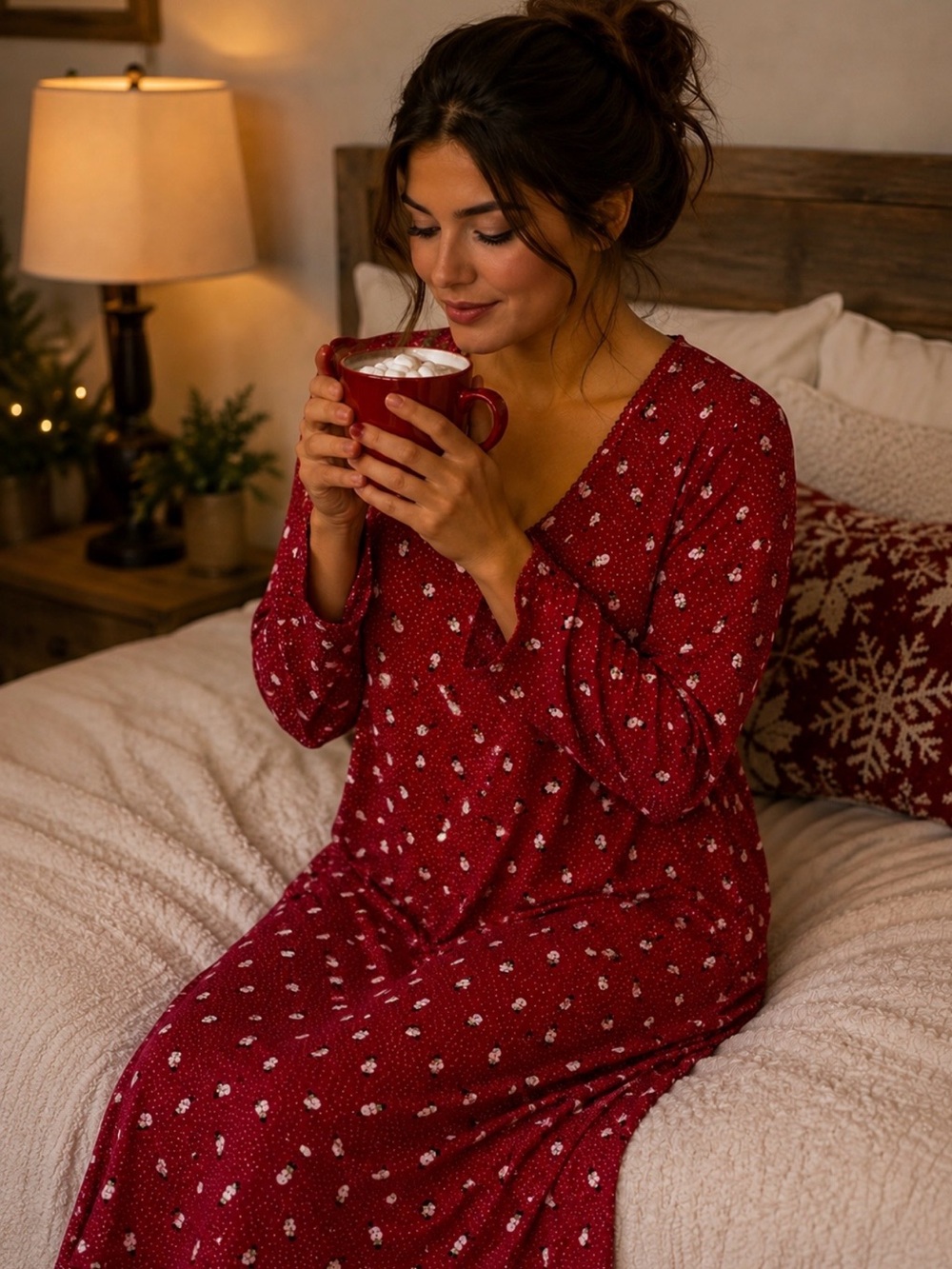 Charter Club Nightgown 100% Cotton Red Snowman Print Long Sleeve Size XL *NWT*